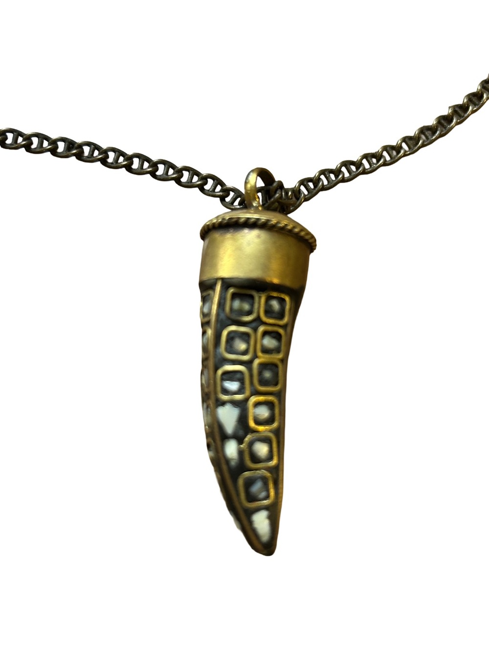 Handcrafted Multi Vintage Chain Labradorite Horn Pendant OS